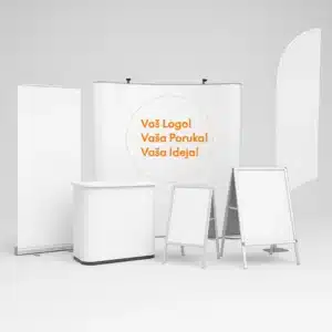 Roll up banner, backdrop izložbeni pano, promotivni pult i A-frame stalci s mogućnošću tiska po narudžbi