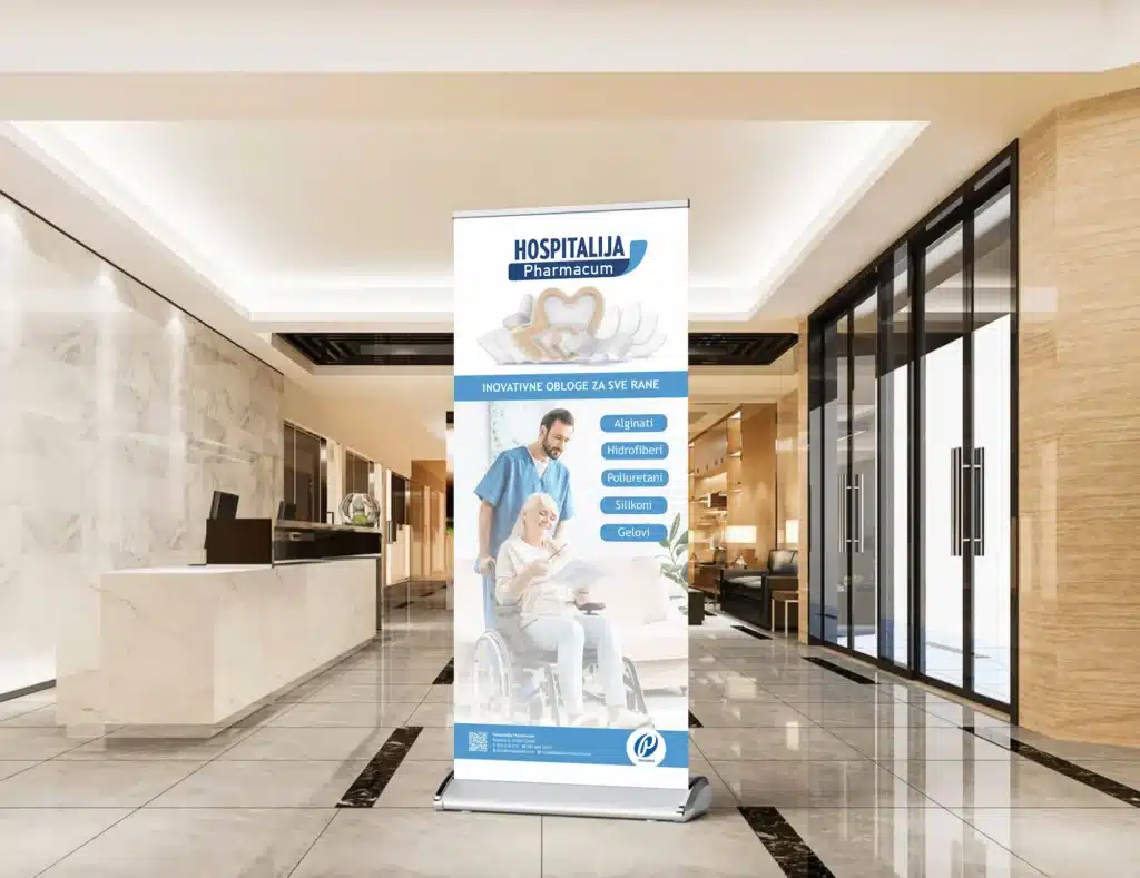 Prikaz premium roll up bannera u prostoriji