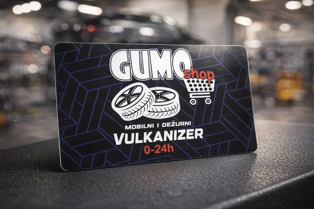 Izrada vizitki za vulkanizera GUMO shop – poslovne posjetnice – Čarobni tim Osijek