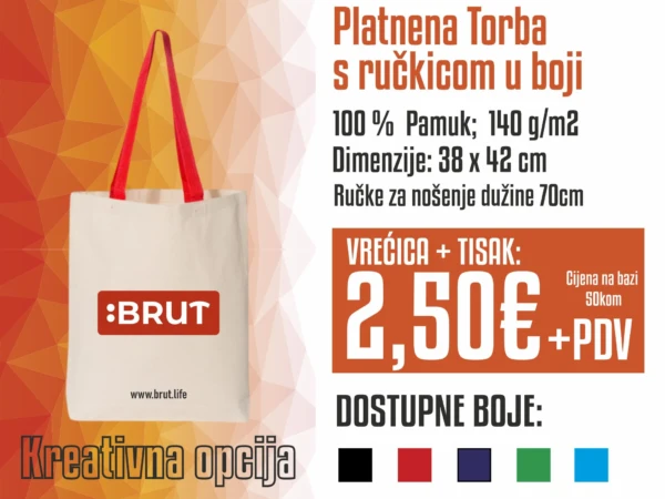 Ponuda platenenih vrećica s ručkom u boji. Cijena i specifikacije.