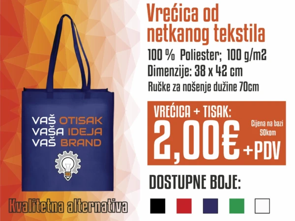 Ponuda torbi od netkanog tekstila s cijenom i specifikacijama.