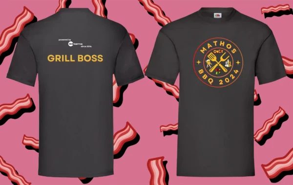 Crna studentska majica s printom natpisa za studentsku roštiljadu