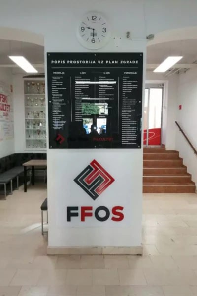 Oglasni pano s planom prostorija i brendiranim vizualom – FFOS Osijek